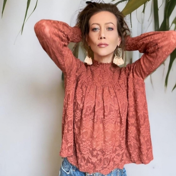 Anthropolgie Deletta Ammana Lace Peasant Blouse Floral In Rust Size Small - Picture 3 of 12